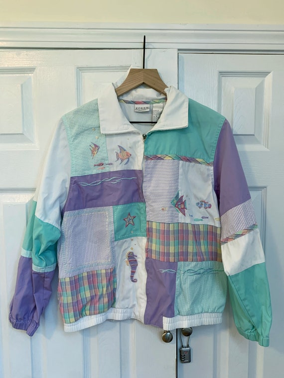 90s Beachy Windbreaker Summer 80s Pastel Coastal O