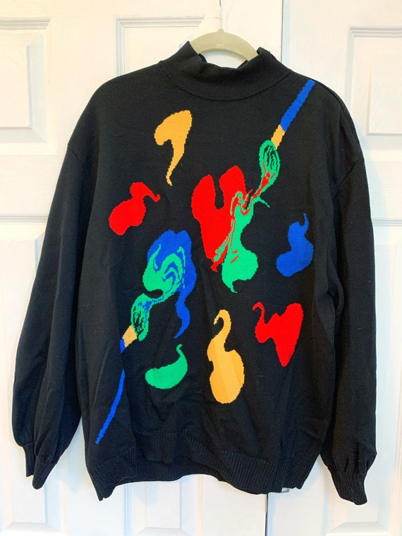 St. John Paint Sweater Vintage 80s 70s Vtg - image 1