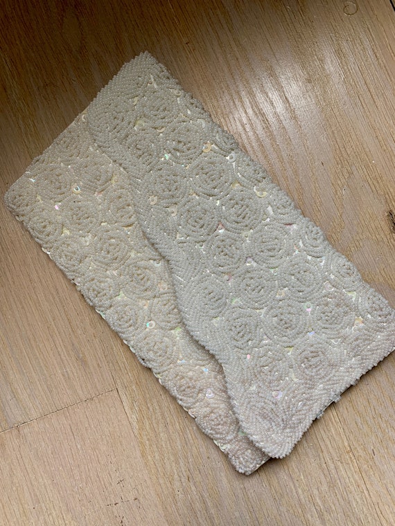 Beaded Sequin White Clutch - image 1