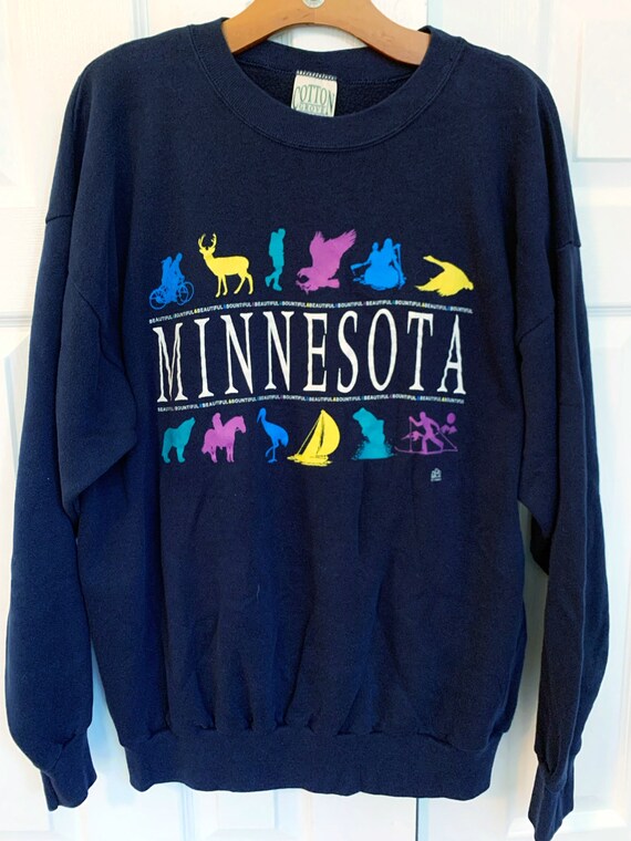 Minnesota Souvenir Sweatshirt Vtg 90s 80s Navy Blu