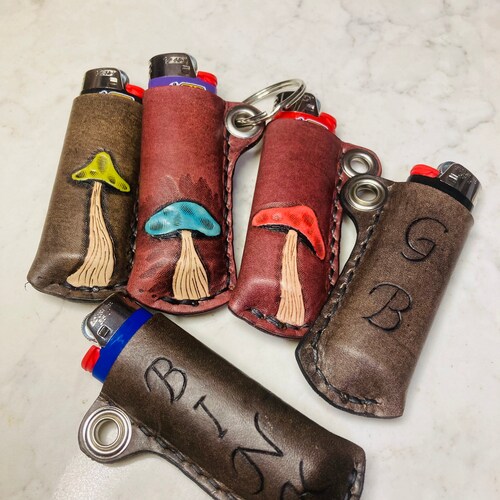 Personalized Mushroom Lighter Keychain Carved Initials Hand Etsy