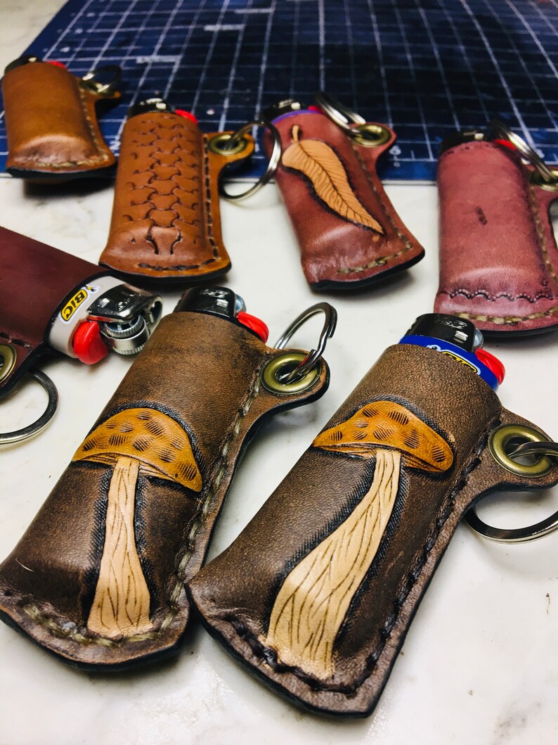 Personalized Mushroom Lighter Keychain Carved Initials Hand Etsy