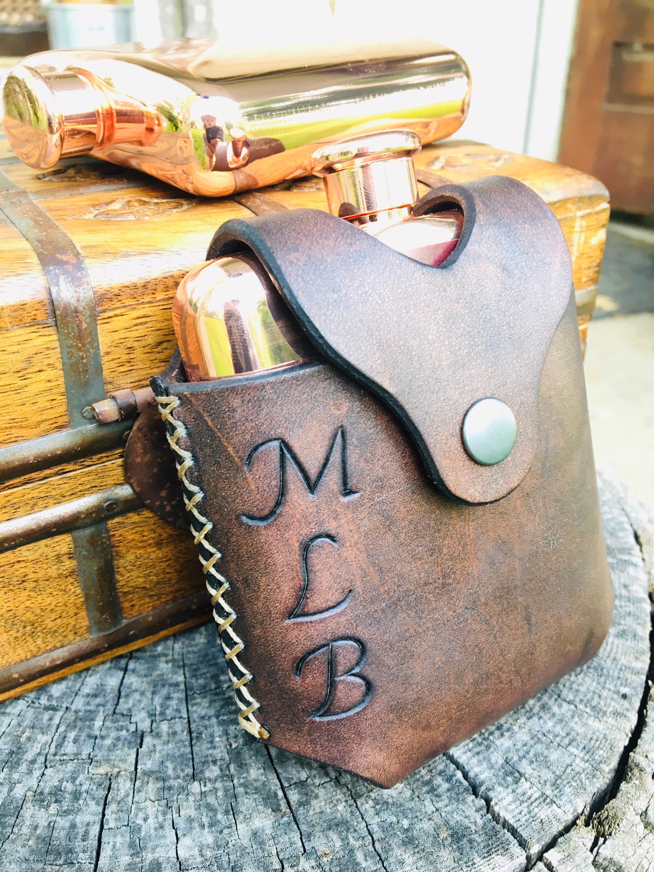 Copper Flask with Hand Made Leather Sheath