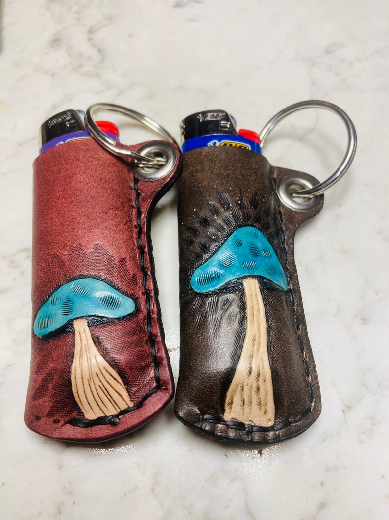 Personalized Mushroom Lighter Keychain Carved Initials Hand Etsy