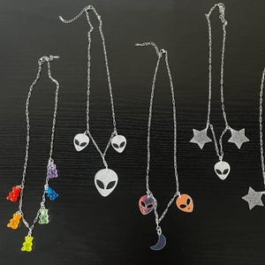 Festival/Rave Stainless Steel (304) Paperclip Necklaces 20" with 2" extender (gummy bear, alien, moon, star, mermaid tail)