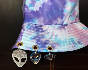 Purple & Blue Tie Dye Festival Rave Bucket Hat with Charms