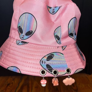 Light Pink Alien Festival Rave Bucket Hat with Charms