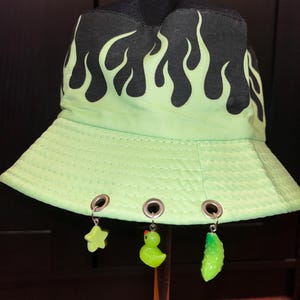 Green Fire Festival Rave Bucket Hat with Charms