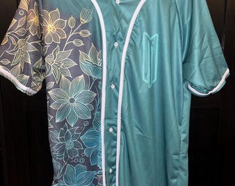 Mitis Inspired Teal/Green Flower Split 91 Baseball Festival Rave Jersey - Unisex/Men's (LIGHTWEIGHT JERSEY)