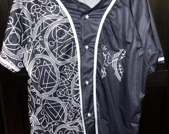 Black and White Abstract Geometric X Excision Inspired Baseball Festival Rave Jersey - Unisex/Men's (LIGHTWEIGHT JERSEY)