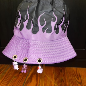 Purple Fire Festival Rave Bucket Hat with Charms