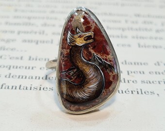 Painted Jasper Adjustable Brass Filigree Ring by oldmanwithers