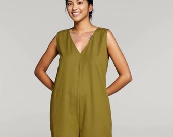 Combinaison en lin pour femme, Salopette, Combinaison ample décontractée avec poches, Pull en lin, Salopette pour femme, Vêtements pour femmes, Barboteuse en lin