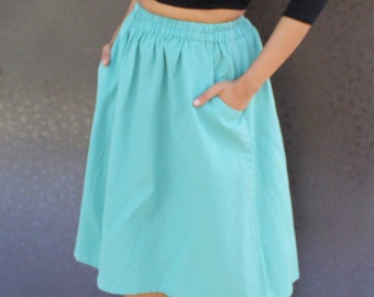 A-line Soft Elastic Waist Flared Knee Length skirt, Summer Cotton Skirt, Casual All day outfit, Ready to Ship, Sale