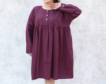 Linen Dress with Long Sleeves, Lounge Wear, Linen Tunic, Mothers Day Gift, Midi Length Linen Dress, Plus Size Clothing, Loose linen dress