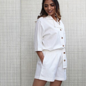 White Linen Pajama Set for Bride, Linen Two Piece Set, White Linen Shirt and Pants, Linen Lounge Wear Set, Linen Pants with Pockets