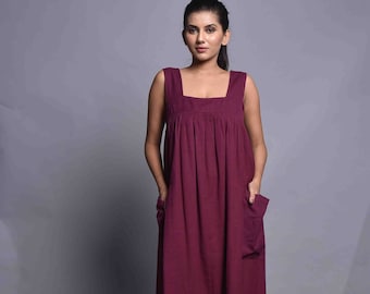 Leinen Maxikleid, Leinenkleid Mit Tasche, Leinenkleider, Leinensommerkleid, Leinen Shiftkleid, Langes Leinenkleid, Ästhetische Kleidung