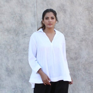 Women&#39;s Linen Blouse, Tunic Shirt, White Linen Shirt Top, T-Shirt In 3/4 Sleeves, Linen Shirt Blouse, Linen Light Summer Shirt, Women Tee