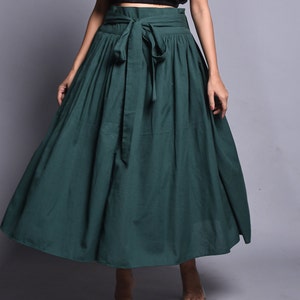 Ruffled Broad Elastic Waistband Linen Maxi Skirt, Wedding Long Skirt With pockets, Full Circle Maxi Skirt with Loop Belt, High Waisted