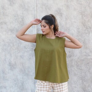 Summer Cotton Top for women, Sleeveless Blouse, MINIMAL LINEN TOP,  Oversized Linen Top, Loose Fit Top, Linen Clothing, Plus Size clothing