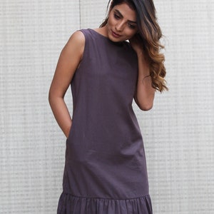 Breathable Linen Dress with Boat Neckline, Linen Sleeveless Dress, Loose Linen Dress, Summer Dress, Linen Tunic Dress, Dress With Pockets