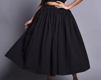 Black Skirt, Midi Linen Skirt, Ruffled Skirt with Flare, Skirt With Pockets, Linen Skirt For Women, Plus Size Skirt, Linen Clothing