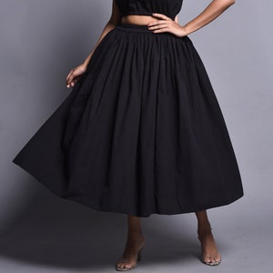 Black Skirt, Midi Linen Skirt, Ruffled Skirt with Flare, Skirt With Pockets, Linen Skirt For Women, Plus Size Skirt, Linen Clothing image 1