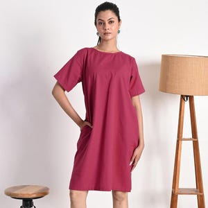 Round Neck Linen Dress, Linen Short Sleeve Dress, Loose Fit Dress, Linen short Dress with Pockets, Gift Dress, Gift for Mom, Gift for Wife