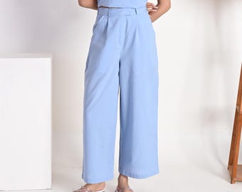 Linen Long Pants, Elastic Waist Pants, Women's Linen Trousers, High Waist Wide Leg Pants, Summer & Workwear Clothing