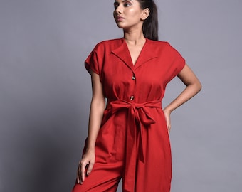 Leinen Jumpsuit, Frauen Jumpsuits, Leinen Romper, Roter Jumpsuit für Frauen, Frauen insgesamt, Boho Sommer Jumpsuit, Leinen Romper Frauen