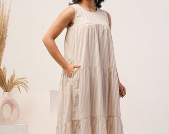 Sleeveless striped linen dress, Handmade Clothing, Dress With Pockets, Linen Clothing, Linen Tunic Dress, Loose Linen Dress, Gifts for Wife