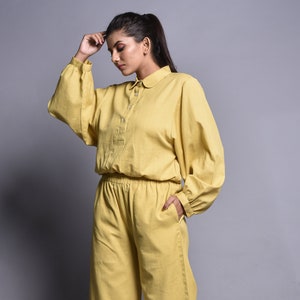 Women’s Linen 2 Piece Set, Loose Fit Shirt and Wide Leg Pants, Sustainable Linen Outfit, Minimalist Co-ord Set, Linen Loungewear Set