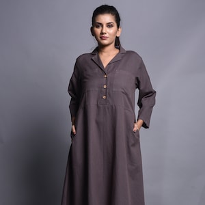 Linen shirt dress 3/4th sleeves buttoned maxi dress with side pockets summer plus size dress plus size clothing Linen dresses for woman maxi