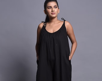 Women Casual Jumpsuit, Linen Dungarees, Linen Wide Leg Romper, Lounge Wear Jumpsuit, Vintage Style Sleeveless Loose Jumpsuit, vacation dress
