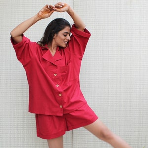 Two Piece Linen set, Linen Pajamas Set for women, Linen two pieces suit, Top and culottes linen set, Oversized Linen Shirt for Women