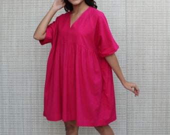 Robe midi rose, robe grande taille, robe surdimensionnée, robe de maternité, robes de cocktail, robe en lin avec poches