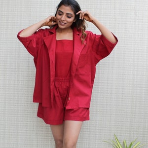 Three Piece Linen set, Linen Pajamas Set for women, Linen Shirt and Linen Shorts, Linen Clothing, Bachelorette Party, Linen Pajamas