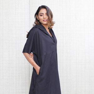 Hoodie dress with pockets, Linen Tunic Dress, Tunic linen dress, Natural loose linen dress, Washed linen dress, Soft linen dress