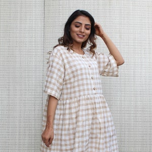 Checkered Linen Dress, Loose Linen Dress, Midi Linen Dress, Nursing Dress, Seersucker Cotton Summer Dress, Airy Breathable Comfortable Frock