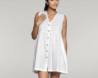 V-Neck Tunic, Linen Tunic with Pockets, Empire Waist Sleeveless Linen Tunic, Loose Linen Tunic, Plus Size Clothing, spring summer plus size