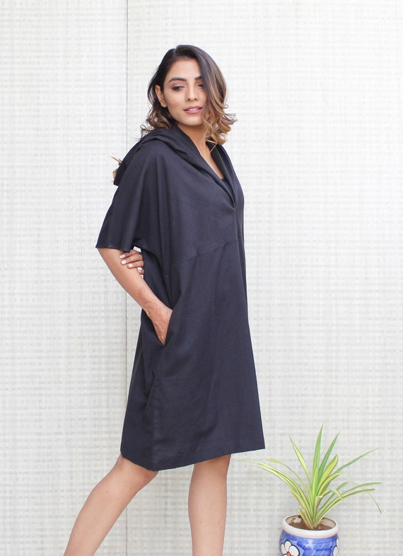 Hoodie Dress With Pockets, Linen Tunic Dress, Tunic Linen Dress