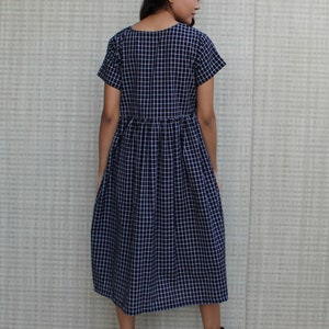 Checks dress, round neckline. below knee length all occasions. Simple, comfortable, Loungewear dress.