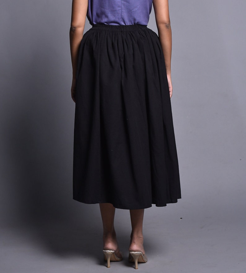 Black Skirt, Midi Linen Skirt, Ruffled Skirt with Flare, Skirt With Pockets, Linen Skirt For Women, Plus Size Skirt, Linen Clothing image 3