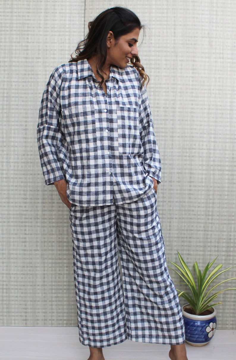 Linen Two Piece Set, Linen Shirt and Pajama Set, Linen Lounge wear, Bridesmaids Pajamas, Linen Pajama Set, Linen Sleepwear, Linen Pajamas 