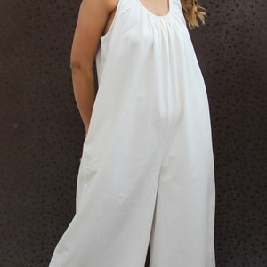White relax fit loose wide leg soft linen sleeveless adjustable  strappy romper