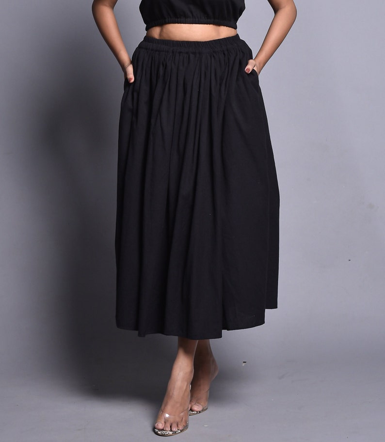 Black Skirt, Midi Linen Skirt, Ruffled Skirt with Flare, Skirt With Pockets, Linen Skirt For Women, Plus Size Skirt, Linen Clothing image 4