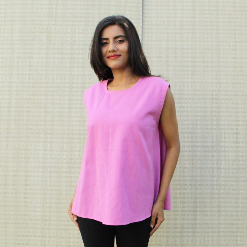 Pink Linen Tunic Top , Round Neck Top, Plus size top, loose linen top, Loose Fit Plus Size Top, Loose fit Linen top, Ready to ship, Sale image 3