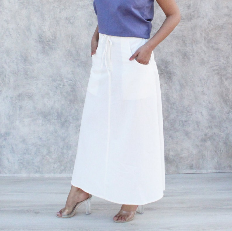 White Skirt Linen, Women's Linen Long Skirt, Vintage Skirt, Linen Skirt, Women Skirt, Plus Size Skirt, Maxi Skirt, Fall Spring Skirt Custom image 4