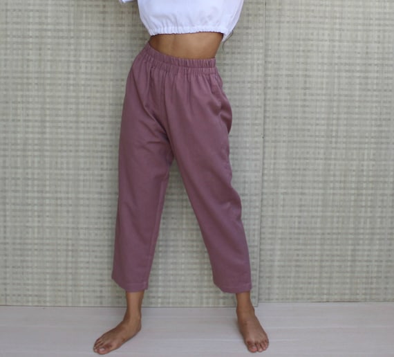 Elastic Waist Linen Pants, Long Linen Pants, Casual Large Size