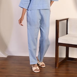 Half Elastic Waist Cotton Pants, Soft Casual Loose Boho Trousers, Wide Leg Pants, Premium Linen Clothing for Women, Long Linen pants